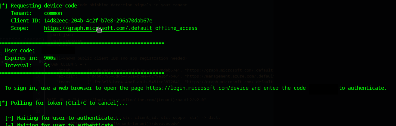Attacker-side script polling for device code completion